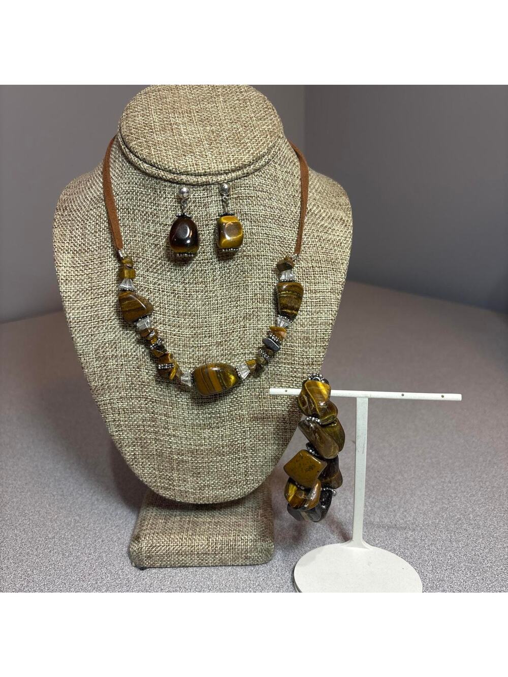 Vintage Tiger Eye Necklace with Matching Earrings and Bracelet